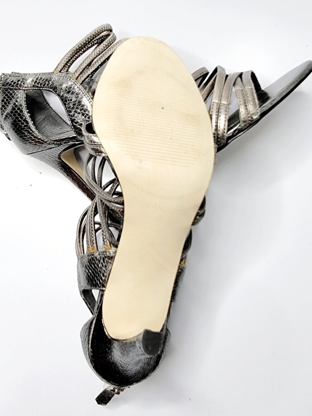 Enzo Angiolini Size 7 Metallic Gray Stiletto Strappy Heels - Picture 4 of 5